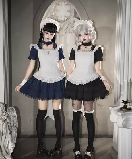 with PUJI / 月野 メイド風/ゴシック風 フライングスリーブ肩フリル エプロン [LO1638]