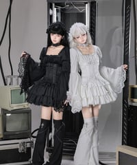 with PUJI Letter and Poetry /  白夜の羽根 ゴシックロリィタドレス セット  [LO1663]