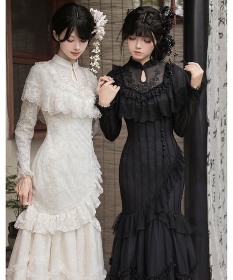 with PUJI Letter and Poetry /  疏影 改良マーメイド旗袍セット [LO1646]