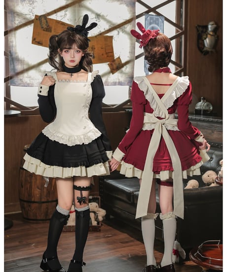 with PUJI / 月野 メイド風/ゴシック風 フライングスリーブ肩フリル エプロン [LO1638]