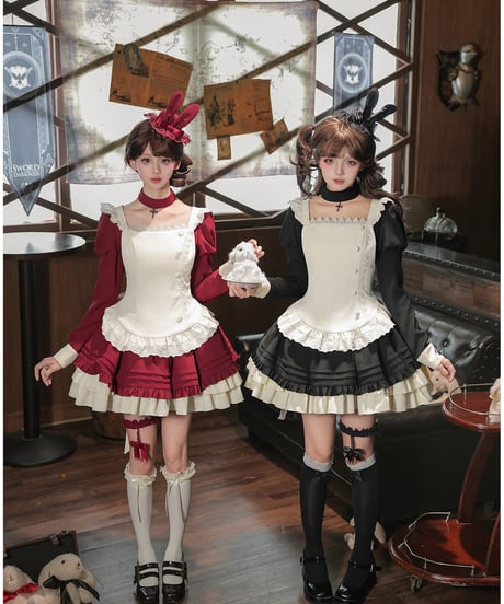 with PUJI Letter and Poetry / リア レトロメイド風ミニワンピース セット [LO1637]