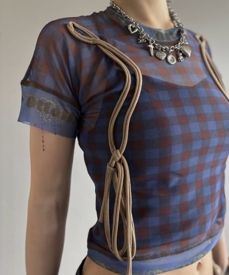 【USED】 OTTOLINGER Check Pattern S/S Sheer Top / 260815-007