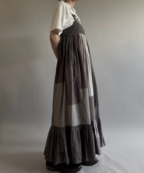 【RE;CIRCLE】  RE Patchwork Stripe Camisole One-Piece Dyed Gray / 260810-032