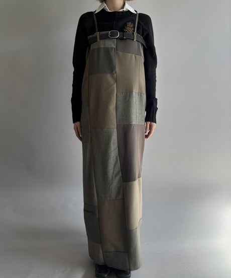 【Chinatsu Aoyama】 Suit Patchwork Camisole Long One-Piece /  2601022-048