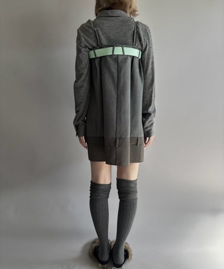 【Chinatsu Aoyama】 Suit Patchwork Camisole Mini One-Piece /  2601022-045