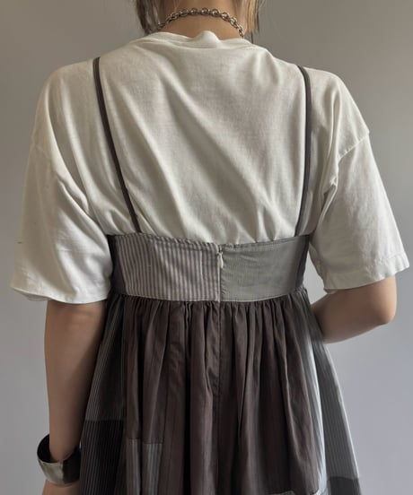 【RE;CIRCLE】  RE Patchwork Stripe Camisole One-Piece Dyed Gray / 260810-031