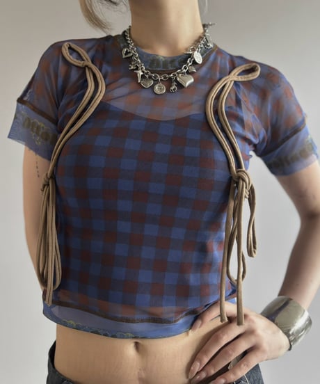 【USED】 OTTOLINGER Check Pattern S/S Sheer Top / 260815-007
