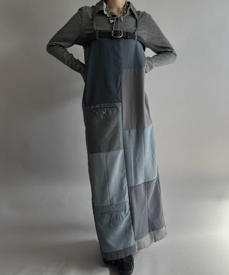 【Chinatsu Aoyama】 Suit Patchwork Camisole Long One-Piece /  2601022-046