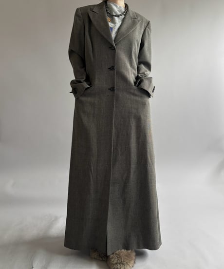 【USED】 DKNY Check Pattern Wool Long Coat / 261026-001