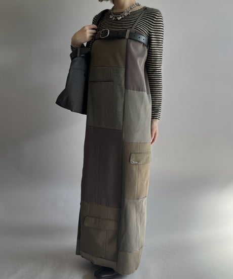【Chinatsu Aoyama】 Suit Patchwork Camisole Long One-Piece /  2601022-049