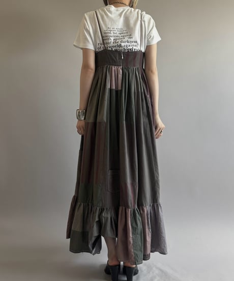 【RE;CIRCLE】  RE Patchwork Stripe Camisole One-Piece Dyed Gray / 260810-028