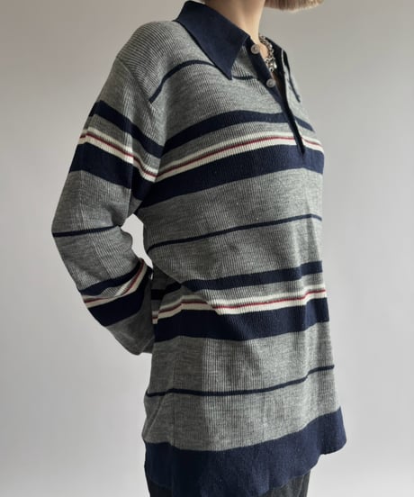 【USED】 70's MONTGOMERY WARD Striped Knit Polo / 261010-010