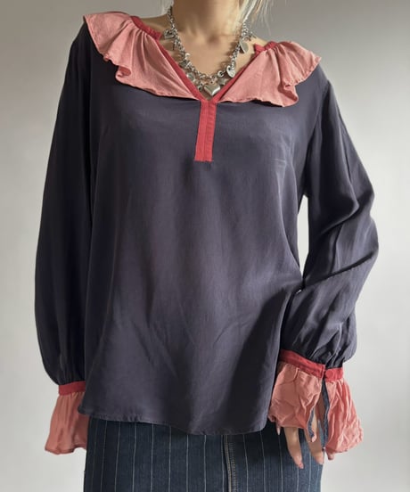【USED】 Silk Ruffle Collar Blouse / 260926-027