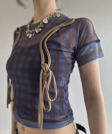 【USED】 OTTOLINGER Check Pattern S/S Sheer Top / 260815-007