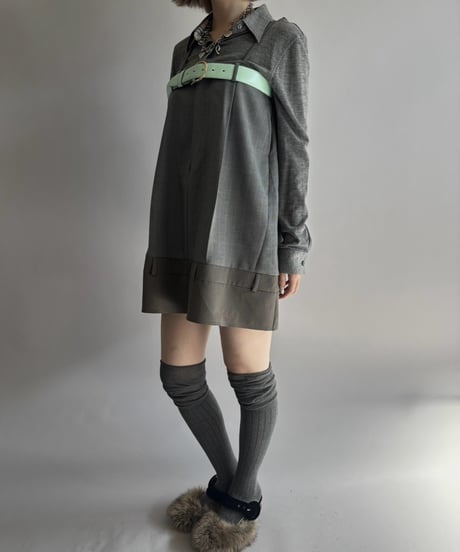 【Chinatsu Aoyama】 Suit Patchwork Camisole Mini One-Piece /  2601022-045