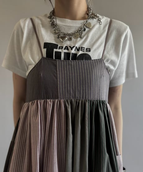 【RE;CIRCLE】  RE Patchwork Stripe Camisole One-Piece Dyed Gray / 260810-028