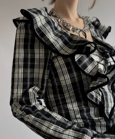 【USED】 GANNI Madras Check Lace Blouse / 260919-009