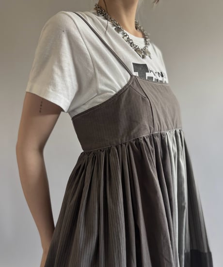 【RE;CIRCLE】  RE Patchwork Stripe Camisole One-Piece Dyed Gray / 260810-029