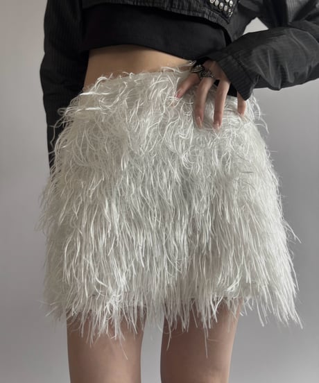 【USED】 Boohoo Feather Mini Skirt /260919-018
