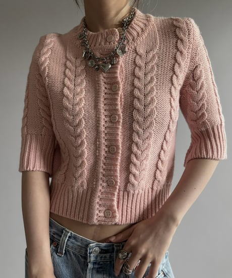 【USED】 Flare Sleeve Cable Knit Cardigan  / 260926-024