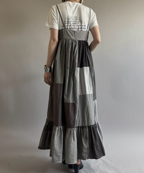 【RE;CIRCLE】  RE Patchwork Stripe Camisole One-Piece Dyed Gray / 260810-029