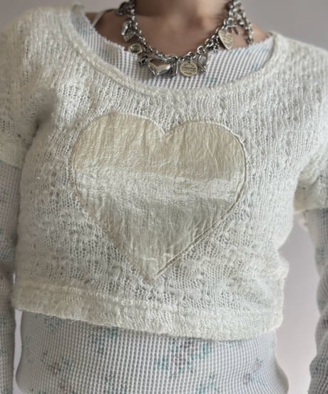 【USED】 80's~90's next era Heart Patch S/S Knit / 261024-024