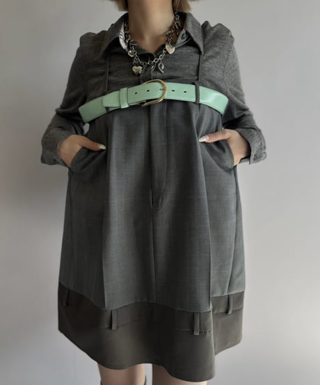 【Chinatsu Aoyama】 Suit Patchwork Camisole Mini One-Piece /  2601022-045
