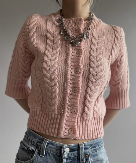 【USED】 Flare Sleeve Cable Knit Cardigan  / 260926-024