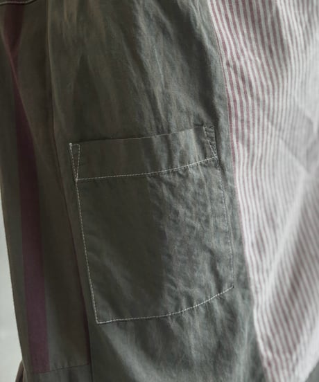 【RE;CIRCLE】  RE Patchwork Stripe Camisole One-Piece Dyed Gray / 260810-028