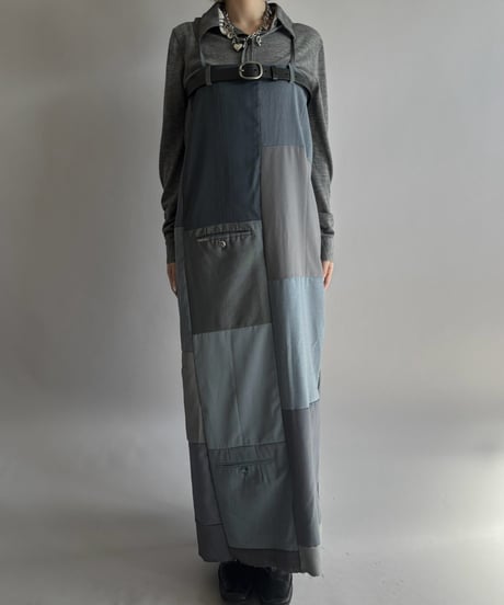 【Chinatsu Aoyama】 Suit Patchwork Camisole Long One-Piece /  2601022-046