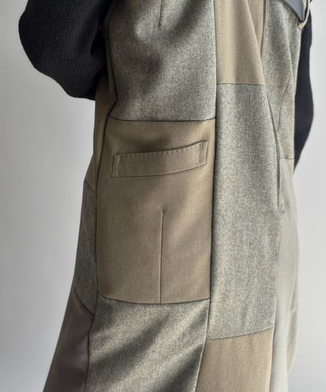 【Chinatsu Aoyama】 Suit Patchwork Camisole Long One-Piece /  2601022-048