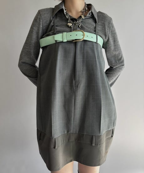 【Chinatsu Aoyama】 Suit Patchwork Camisole Mini One-Piece /  2601022-045