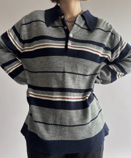 【USED】 70's MONTGOMERY WARD Striped Knit Polo / 261010-010