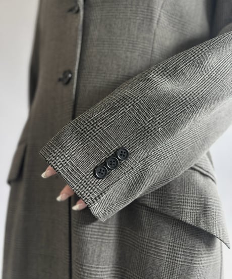【USED】 DKNY Check Pattern Wool Long Coat / 261026-001