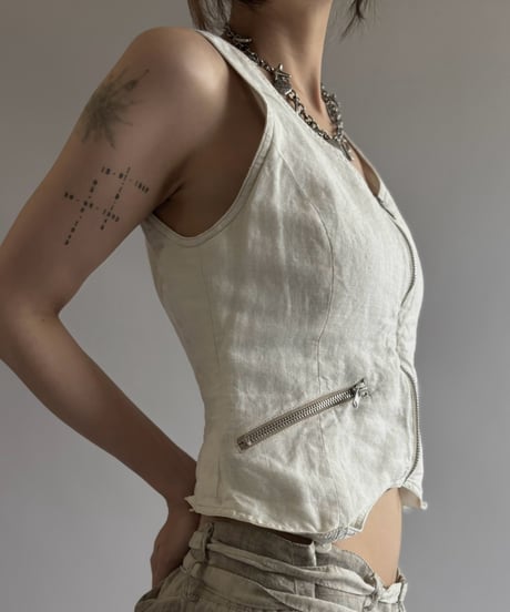 【USED】 DINNA SOLIMAN Design Linen Vest / 260815-010
