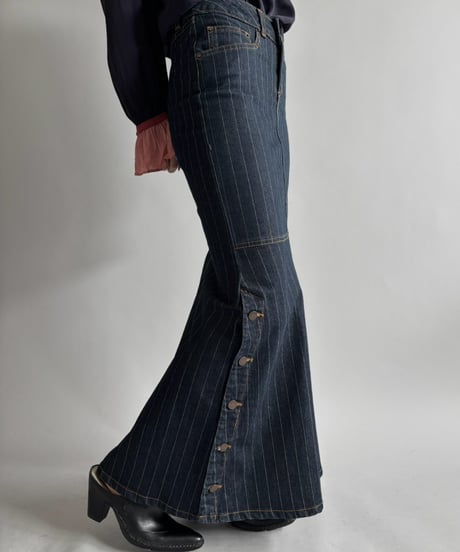 【USED】 Pin Stripe Denim Flare Skirt / 260926-028