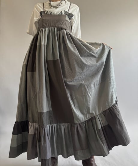 【RE;CIRCLE】  RE Patchwork Stripe Camisole One-Piece Dyed Gray / 260810-031