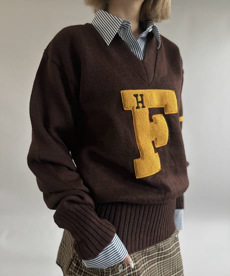 【USED】 50's 100% Virgin Wool Lettered Knit / 261031-001