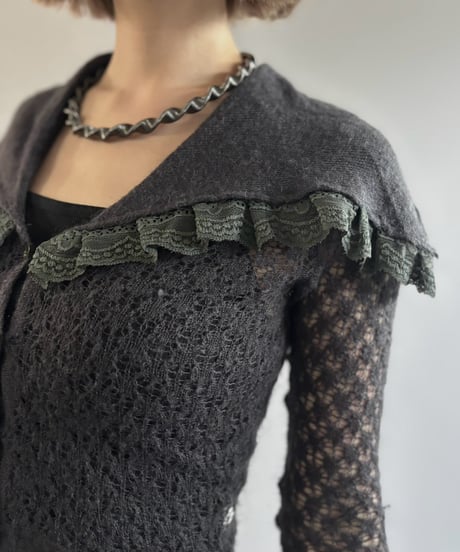 【USED】 Mohair Lace Collar Compact Cardigan / 261003-025