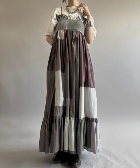 【RE;CIRCLE】  RE Patchwork Stripe Camisole One-Piece Dyed Gray / 260810-030