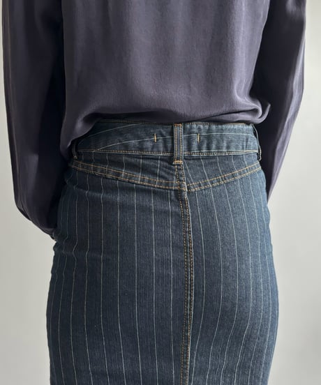 【USED】 Pin Stripe Denim Flare Skirt / 260926-028