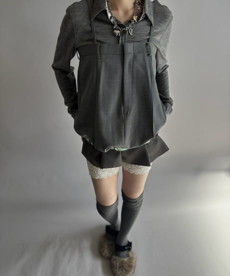 【Chinatsu Aoyama】 Suit Patchwork Camisole Mini One-Piece /  2601022-045
