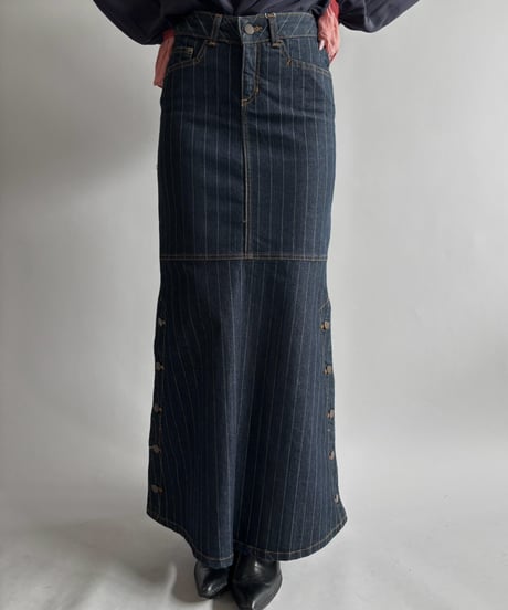 【USED】 Pin Stripe Denim Flare Skirt / 260926-028