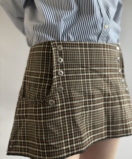 【USED】 Made in USA Houndstooth Rayon Mini Skirt / 261031-004
