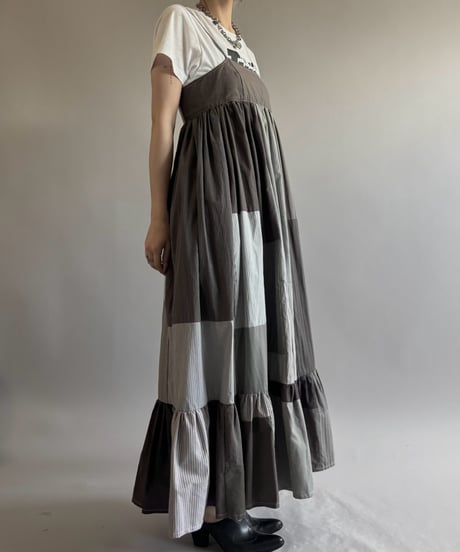 【RE;CIRCLE】  RE Patchwork Stripe Camisole One-Piece Dyed Gray / 260810-029