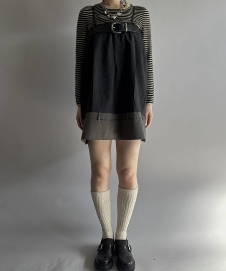 【Chinatsu Aoyama】 Suit Patchwork Camisole Mini One-Piece /  2601022-050