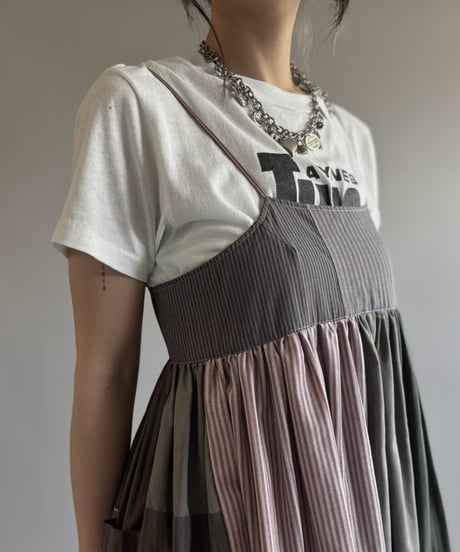 【RE;CIRCLE】  RE Patchwork Stripe Camisole One-Piece Dyed Gray / 260810-028