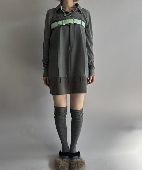 【Chinatsu Aoyama】 Suit Patchwork Camisole Mini One-Piece /  2601022-045