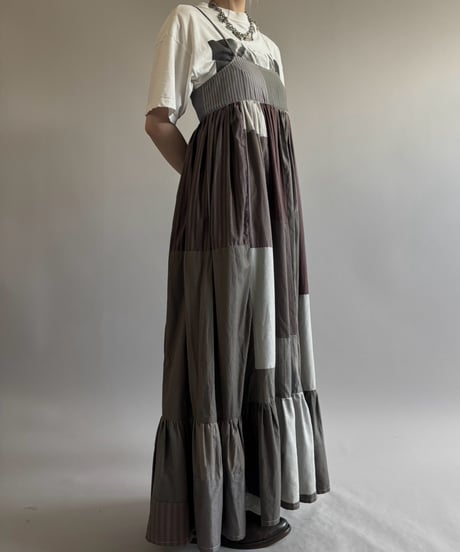 【RE;CIRCLE】  RE Patchwork Stripe Camisole One-Piece Dyed Gray / 260810-030
