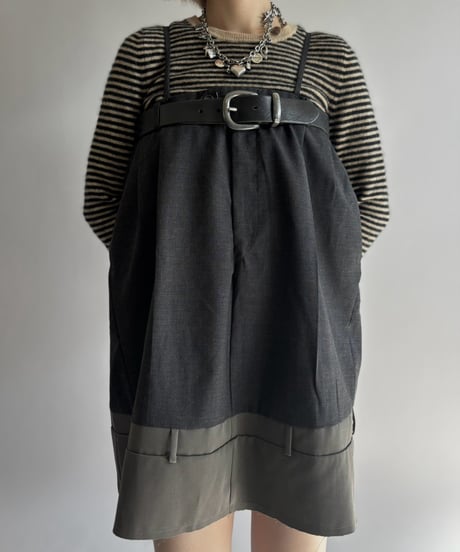 【Chinatsu Aoyama】 Suit Patchwork Camisole Mini One-Piece /  2601022-050